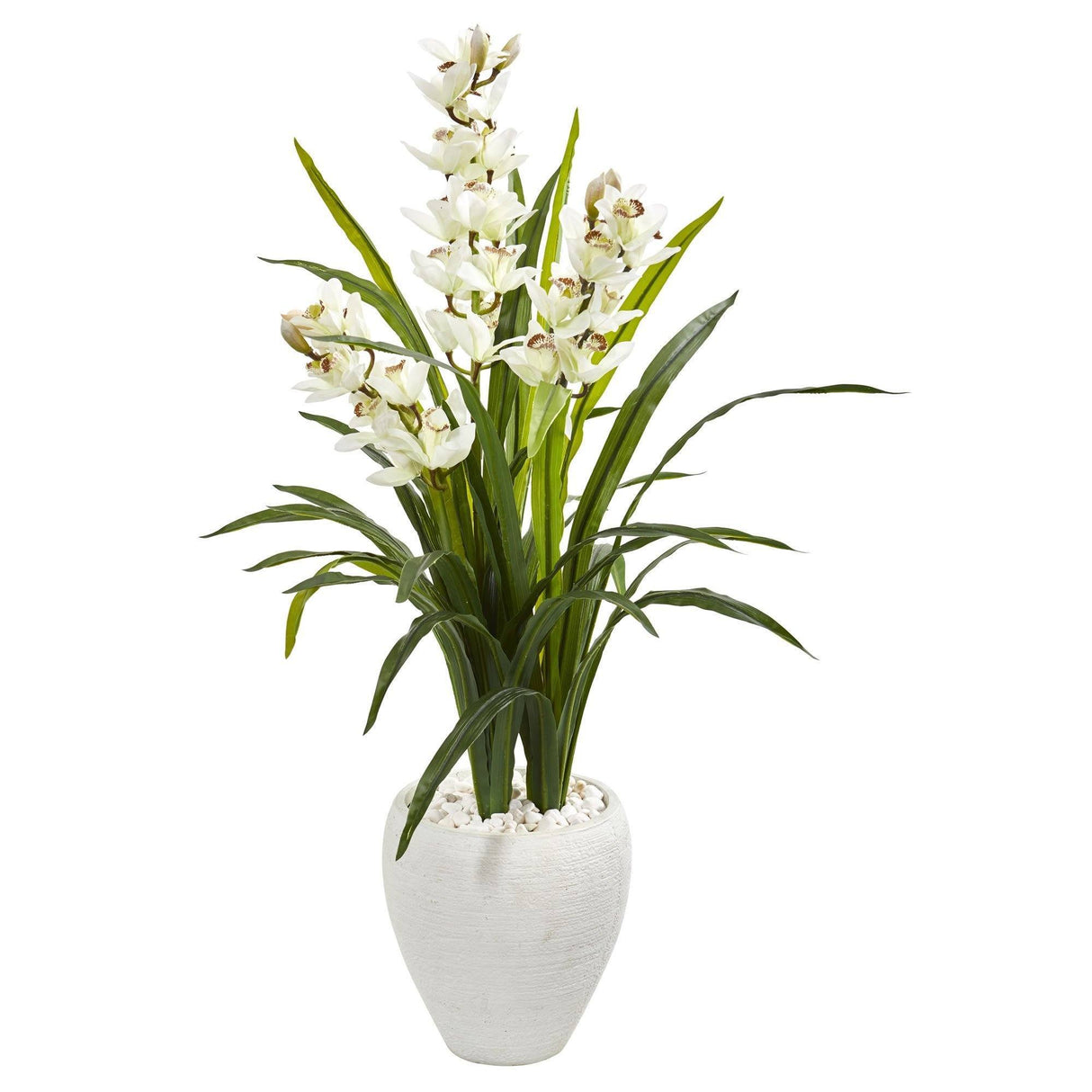 4’ Cymbidium Orchid Artificial Plant in White Planter-Parc Decor