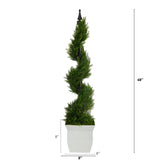 4’ Cypress Spiral Topiary Artificial Tree in White Metal Planter-Parc Decor