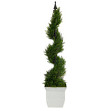 4’ Cypress Spiral Topiary Artificial Tree in White Metal Planter-Parc Decor
