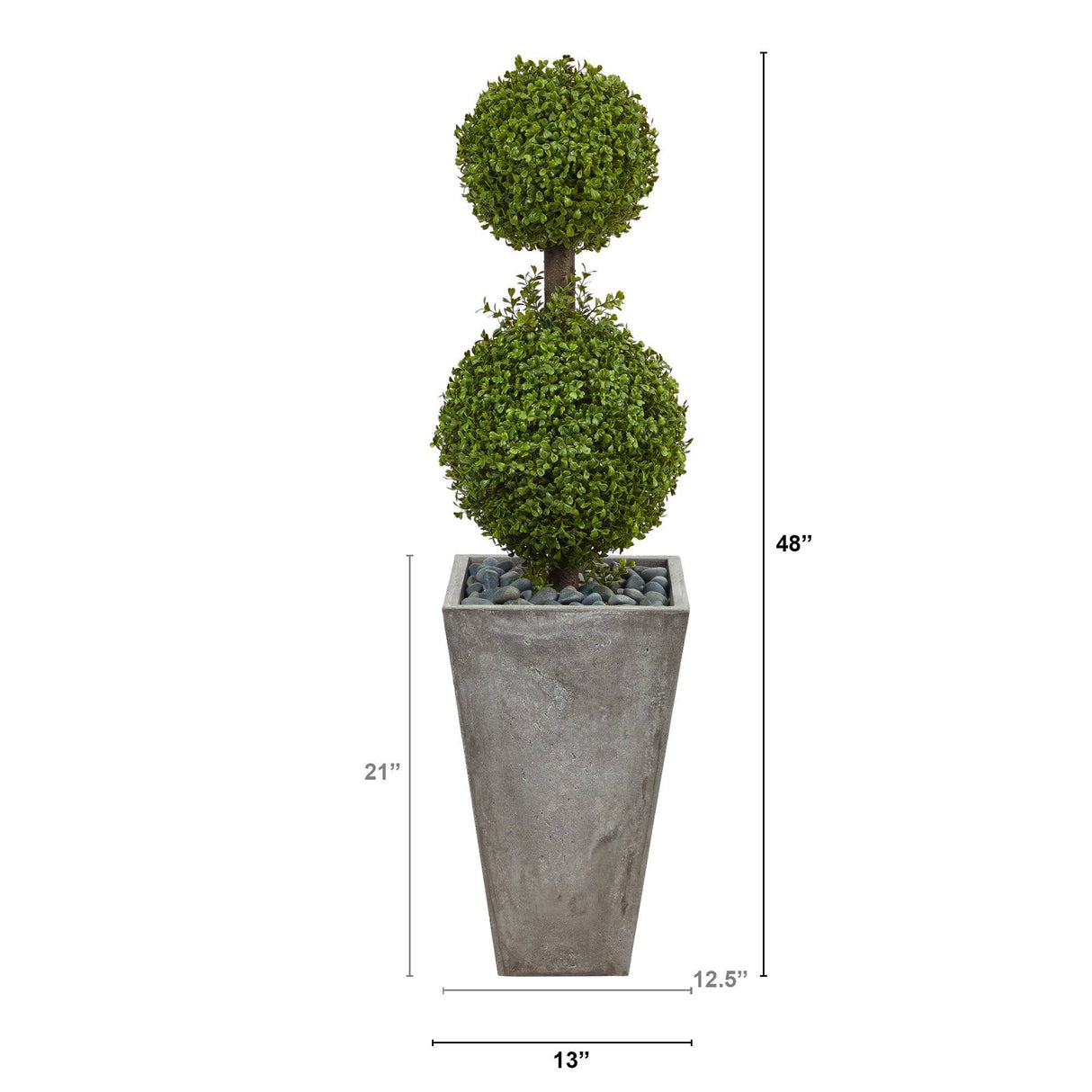 4’ Double Boxwood Topiary Artificial Tree in Cement Planter (Indoor/Outdoor)-Parc Decor