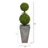 4’ Double Boxwood Topiary Artificial Tree in Cement Planter (Indoor/Outdoor)-Parc Decor