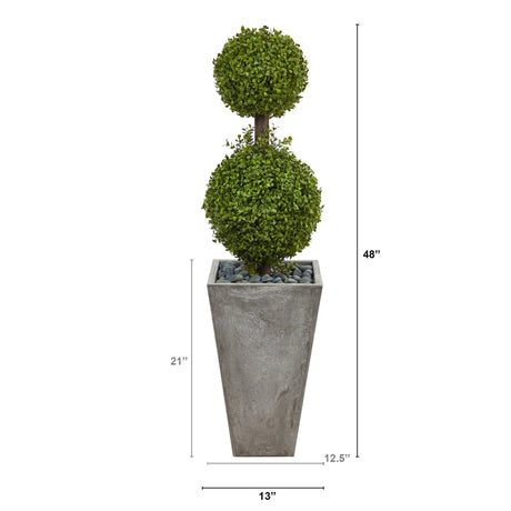 4’ Double Boxwood Topiary Artificial Tree in Cement Planter (Indoor/Outdoor)-Parc Decor