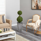 4’ Double Boxwood Topiary Artificial Tree in Cement Planter (Indoor/Outdoor)-Parc Decor