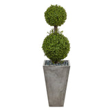 4’ Double Boxwood Topiary Artificial Tree in Cement Planter (Indoor/Outdoor)-Parc Decor