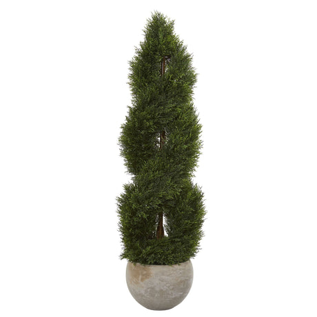 4’ Double Pond Cypress Spiral Artificial Tree in Sand Colored Planter (Indoor/Outdoor)-Parc Decor