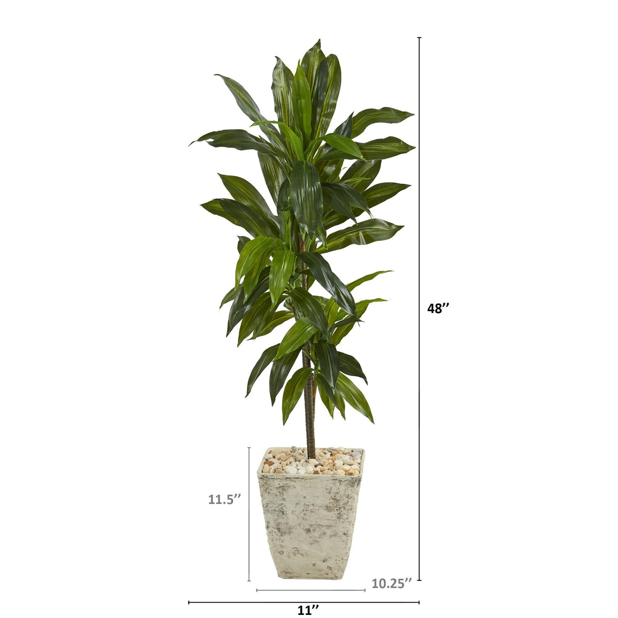 4’ Dracaena Artificial Plant in Country White Planter (Real Touch)-Parc Decor