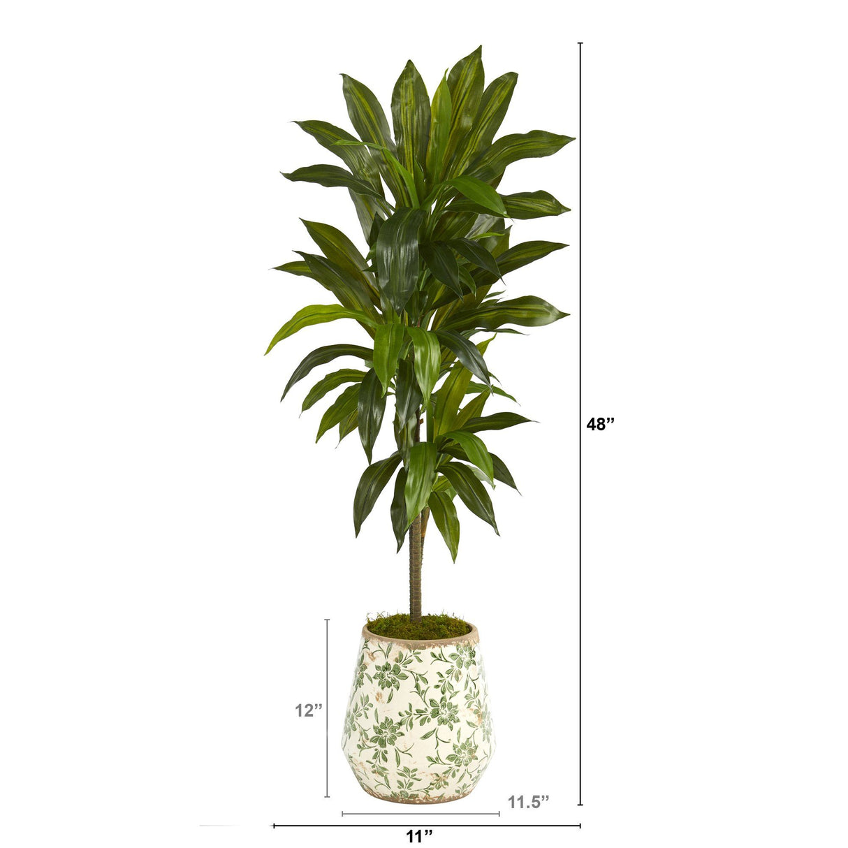 4’ Dracaena Artificial Plant in Flower Print Planter (Real Touch)-Parc Decor