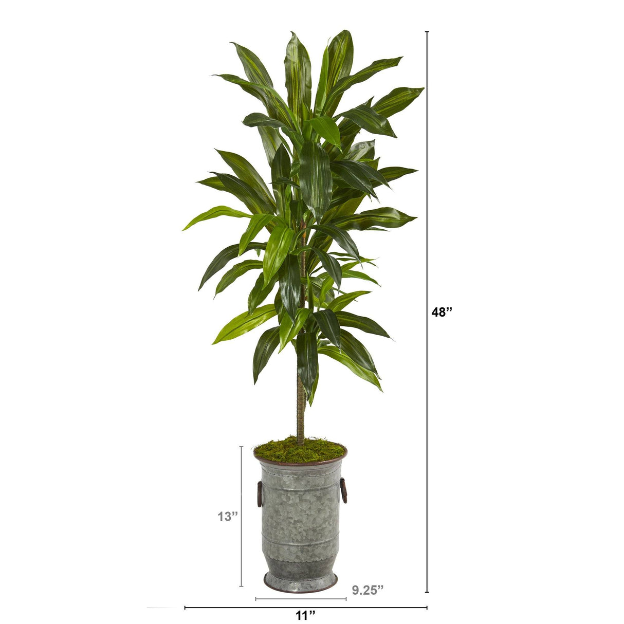 4’ Dracaena Artificial Plant in Vintage Metal Planter (Real Touch)-Parc Decor