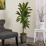 4’ Dracaena Artificial Plant in Vintage Metal Planter (Real Touch)-Parc Decor