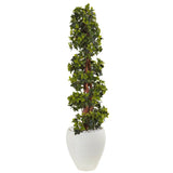 4’ English Ivy Topiary Tree in White Oval Planter UV Resistant (Indoor/Outdoor)-Parc Decor