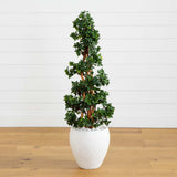 4’ English Ivy Topiary Tree in White Oval Planter UV Resistant (Indoor/Outdoor)-Parc Decor