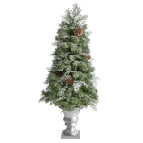4’ English Pine Tree with 100 Warm White LED Lights and 413 Bendable Branches in Decorative Urn-Parc Decor