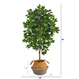 4’ Ficus Artificial Tree in Boho Chic Handmade Cotton & Jute Gray Woven Planter-Parc Decor