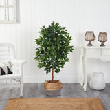 4’ Ficus Artificial Tree in Boho Chic Handmade Cotton & Jute Gray Woven Planter-Parc Decor