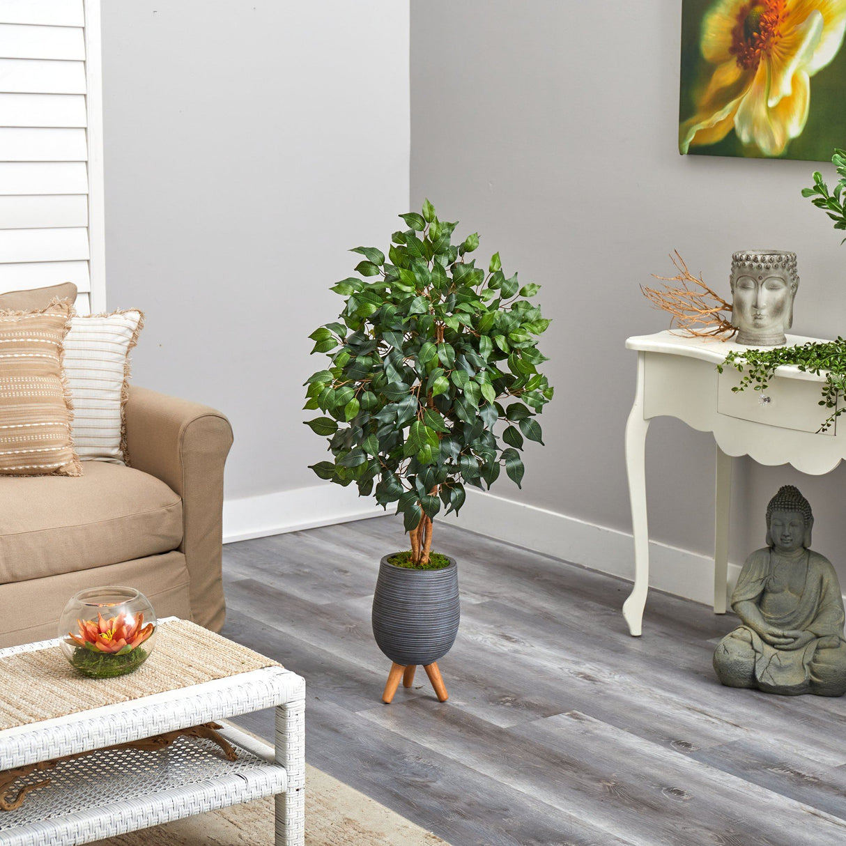 4’ Ficus Artificial Tree in Gray Planter with Stand-Parc Decor