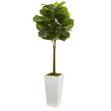 4’ Fiddle Leaf Artificial Tree in White Tower Planter-Parc Decor