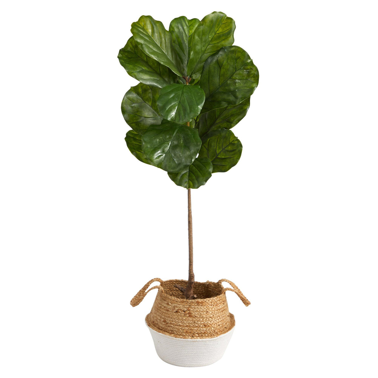 4’ Fiddle Leaf Tree in Boho Chic Handmade Cotton & Jute White Woven Planter UV Resistant-Parc Decor