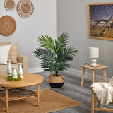 4' Kentia Palm Artificial Tree in Boho Chic Handmade Cotton & Jute Black Woven Planter-Parc Decor