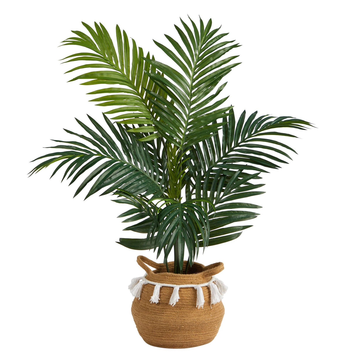 4' Kentia Palm Artificial Tree in Boho Chic Handmade Natural Cotton Woven Planter with Tassels-Parc Decor