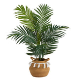 4' Kentia Palm Artificial Tree in Boho Chic Handmade Natural Cotton Woven Planter with Tassels-Parc Decor