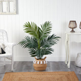 4' Kentia Palm Artificial Tree in Boho Chic Handmade Natural Cotton Woven Planter with Tassels-Parc Decor