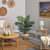 4' Kentia Palm Artificial Tree in Boho Chic Handmade Natural Cotton Woven Planter with Tassels-Parc Decor