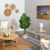 4’ Monstera Tree in Boho Chic Handmade Cotton & Jute White Woven Planter UV Resistant-Parc Decor