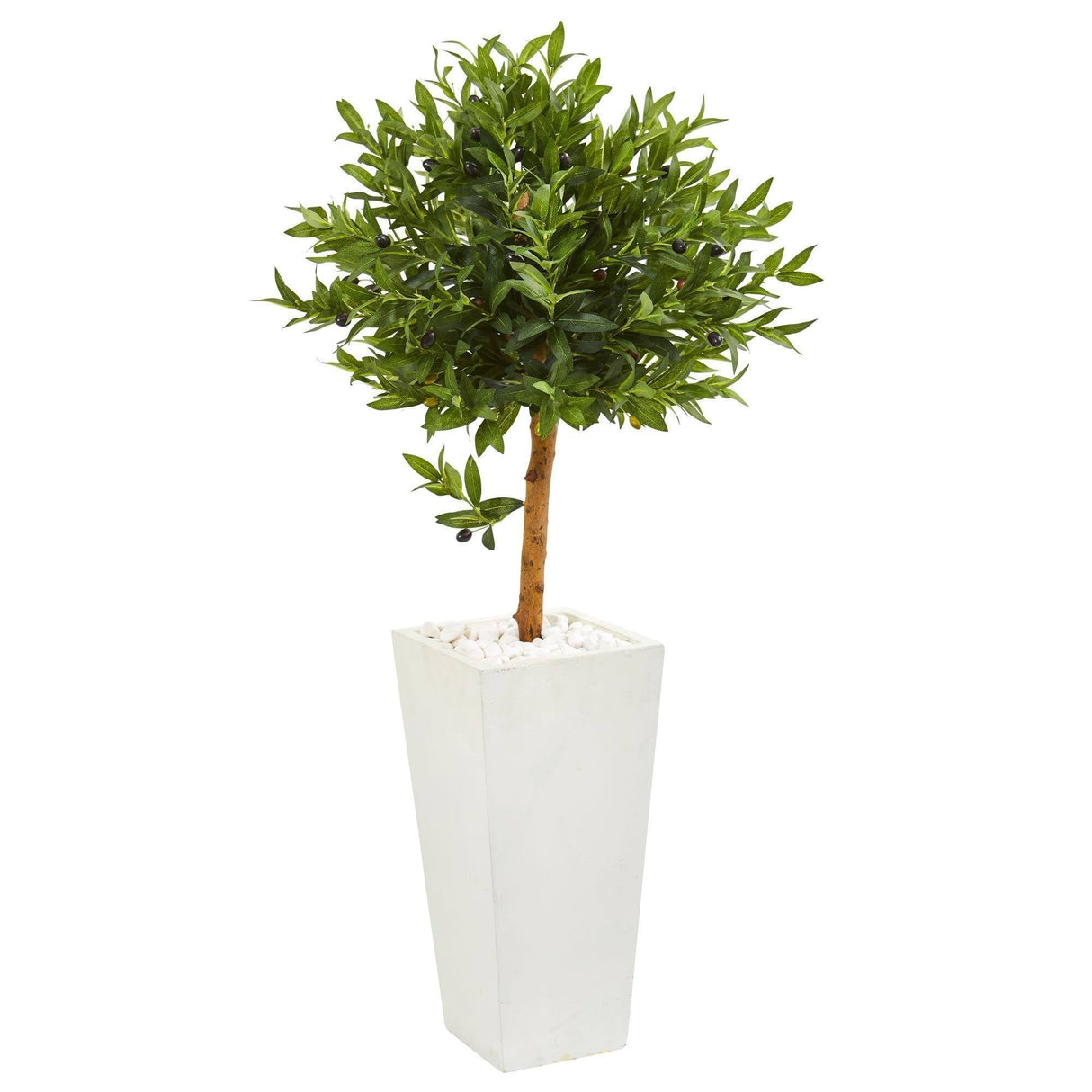 4’ Olive Topiary Artificial Tree in White Planter(Indoor/Outdoor)-Parc Decor