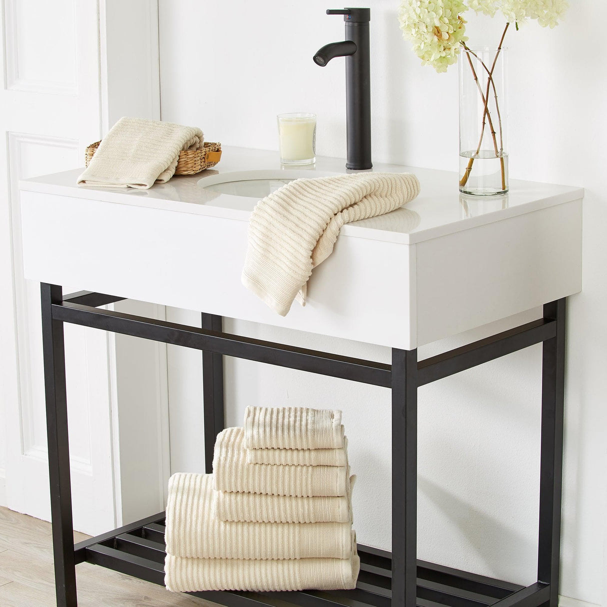 4 Pack Ribbed Hand Towels - Rori Collection-Parc Decor