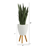 4’ Sansevieria Artificial Plant in White Planter with Stand-Parc Decor