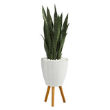 4’ Sansevieria Artificial Plant in White Planter with Stand-Parc Decor