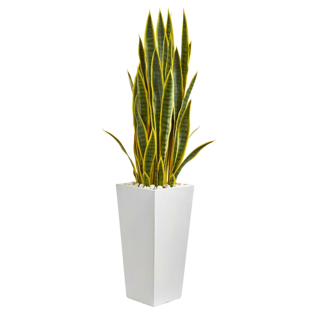 4’ Sansevieria Artificial Plant in White Tower Planter-Parc Decor