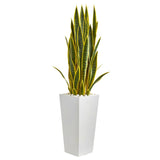 4’ Sansevieria Artificial Plant in White Tower Planter-Parc Decor