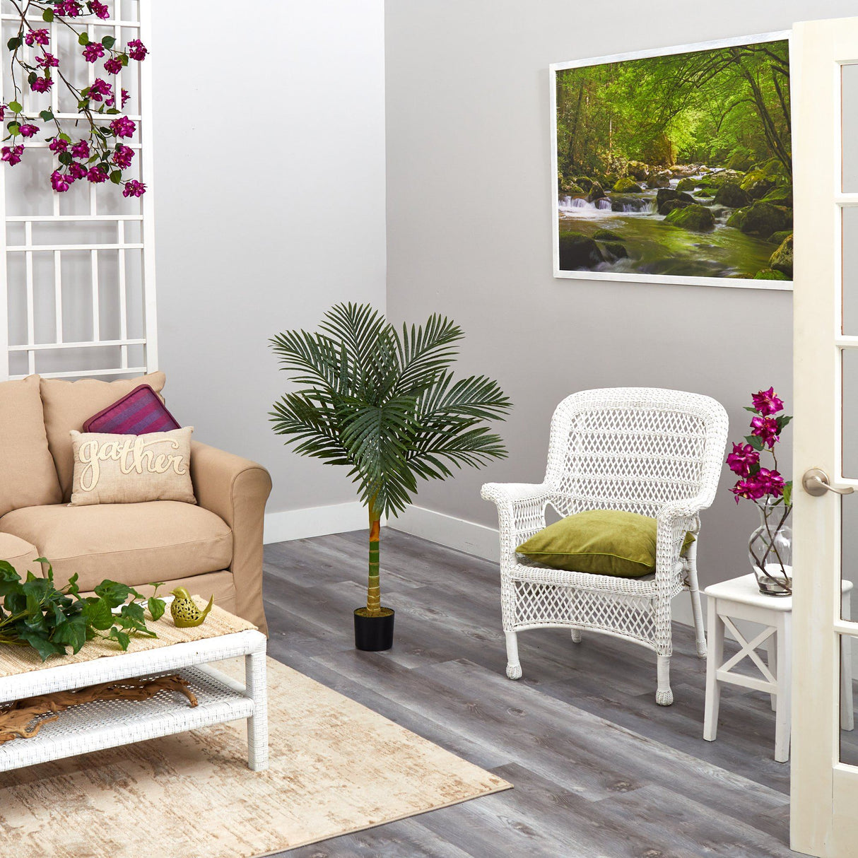 4’ Single Stalk Golden Cane Artificial Palm Tree-Parc Decor