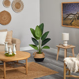 4’ Travelers Palm Artificial Tree in Boho Chic Handmade Cotton & Jute Black Woven Planter-Parc Decor