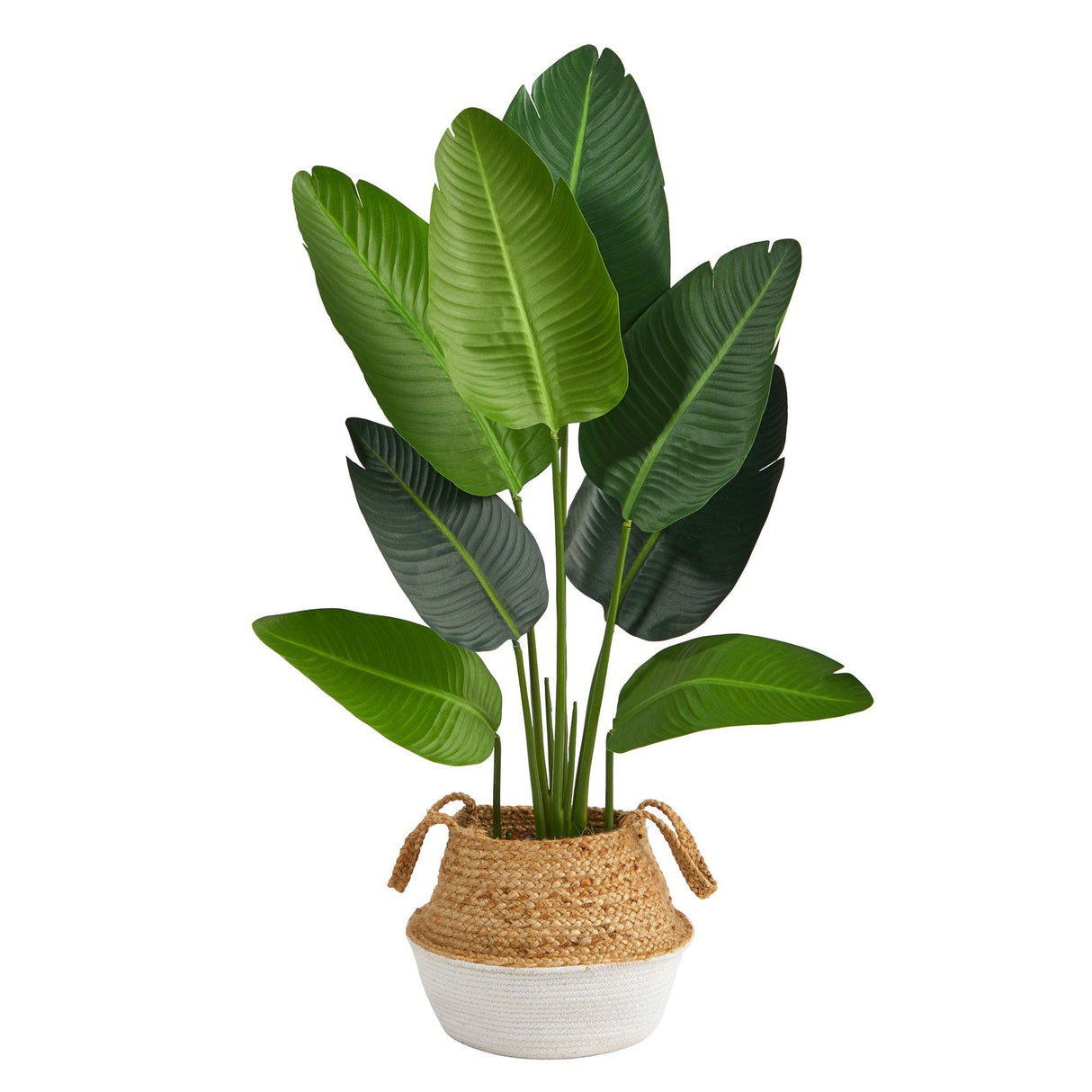 4’ Travelers Palm Artificial Tree in Boho Chic Handmade Cotton & Jute White Woven Planter-Parc Decor