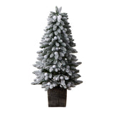 4' Winter Flocked Pre-Lit Tree with 40 LED Globe Lights, 259 Branches in Decorative Planter-Parc Decor