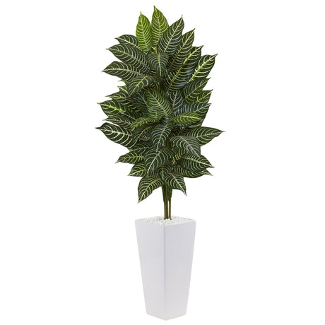 4’ Zebra Plant in White Tower Planter-Parc Decor