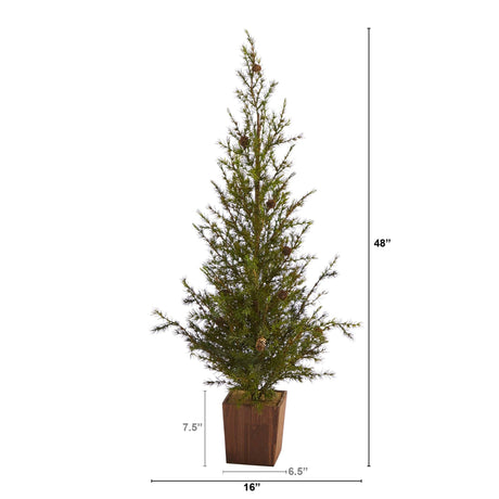 4’ Alpine “Natural Look” Artificial Christmas Tree in Wood Planter with Pine Cones-Christmas Tree-Parc Decor