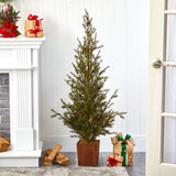4’ Alpine “Natural Look” Artificial Christmas Tree in Wood Planter with Pine Cones-Christmas Tree-Parc Decor
