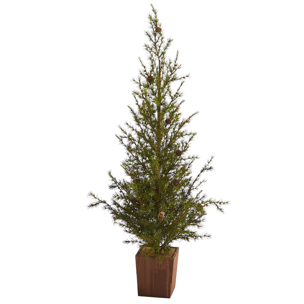 4’ Alpine “Natural Look” Artificial Christmas Tree in Wood Planter with Pine Cones-Christmas Tree-Parc Decor