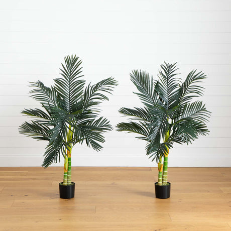 4’ Artificial Double Stalk Golden Cane Palm Tree- Set of 2-Tree-Parc Decor