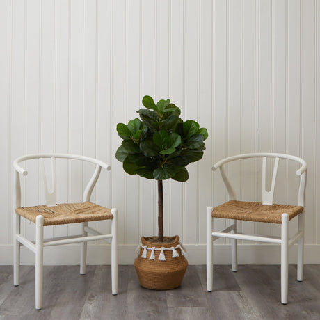 4' Artificial Fiddle Leaf Fig Tree with Handmade Jute & Cotton Basket with Tassels DIY KIT-Plant in Planter-Parc Decor