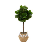 4' Artificial Fiddle Leaf Fig Tree with Handmade Jute & Cotton Basket with Tassels DIY KIT-Plant in Planter-Parc Decor