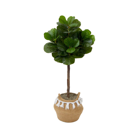 4' Artificial Fiddle Leaf Fig Tree with Handmade Jute & Cotton Basket with Tassels DIY KIT-Plant in Planter-Parc Decor