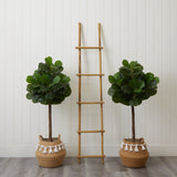 4' Artificial Fiddle Leaf Fig Tree with Handmade Jute & Cotton Basket with Tassels DIY KIT- Set of 2-Plant in Planter-Parc Decor