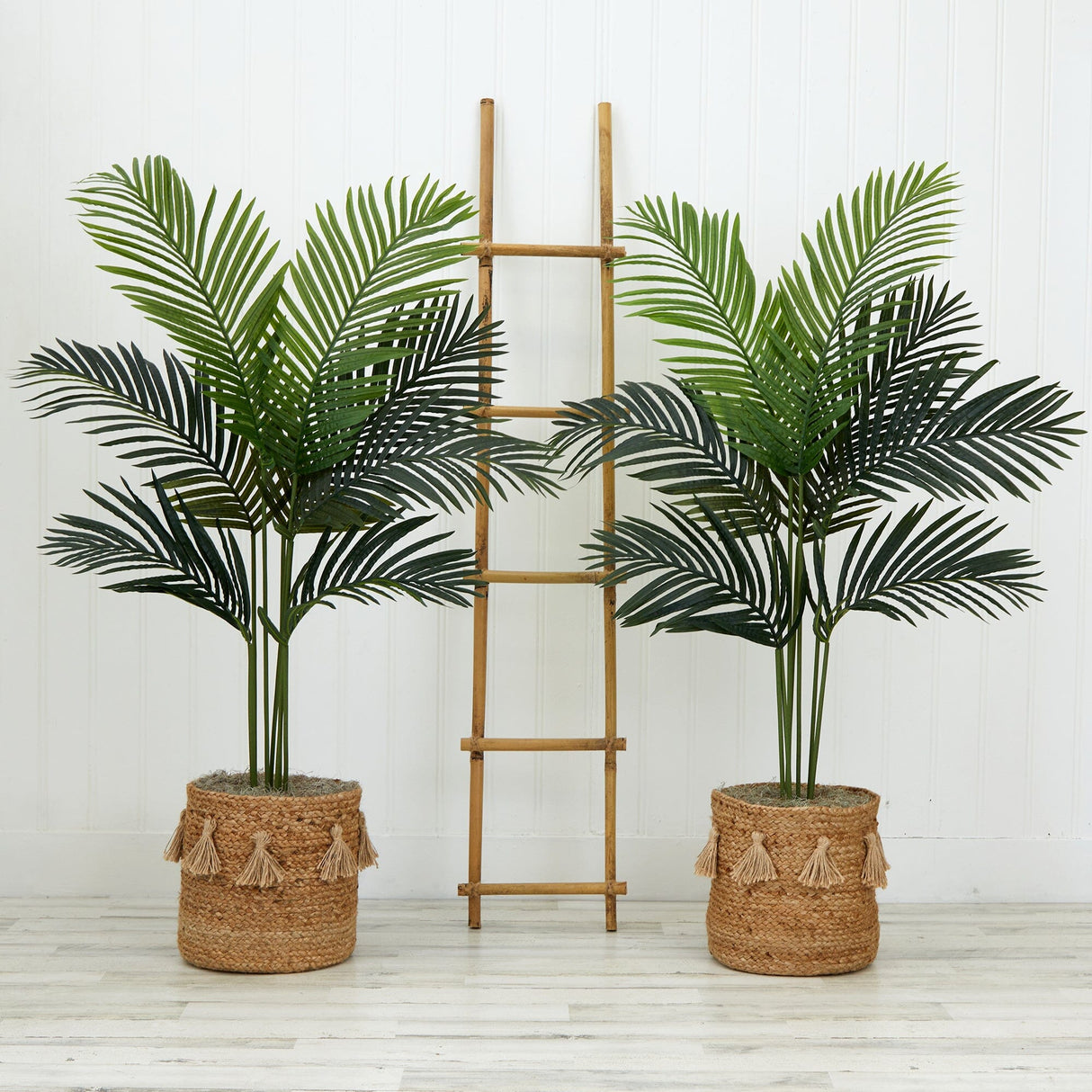4' Artificial Paradise Palm Tree with Handmade Jute & Cotton Basket with Tassels DIY KIT - Set of 2-Plant in Planter-Parc Decor