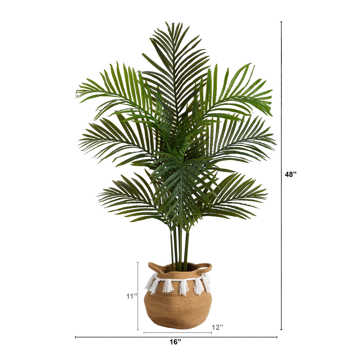 4’ Artificial Paradise Palm Tree with Handmade Jute & Cotton Basket with Tassels-Plant in Planter-Parc Decor