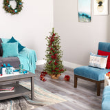 4’ Berry and Pine Artificial Christmas Tree with 100 Warm White Lights and Burlap Wrapped Base-Christmas Tree-Parc Decor