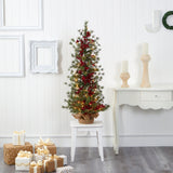 4’ Berry and Pine Artificial Christmas Tree with 100 Warm White Lights and Burlap Wrapped Base-Christmas Tree-Parc Decor